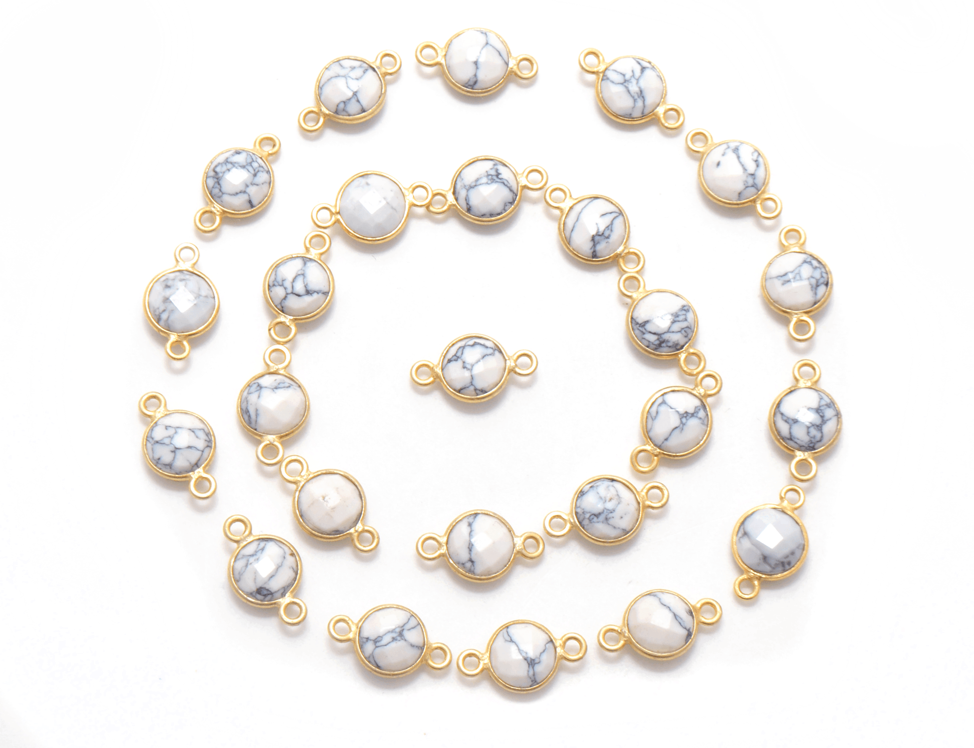 Howlite Round Gold Plated Closed Double Bail Bezel Connector - Kanika Creations