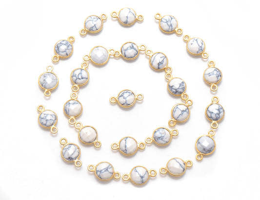 Howlite Round Gold Plated Closed Double Bail Bezel Connector - Kanika Creations