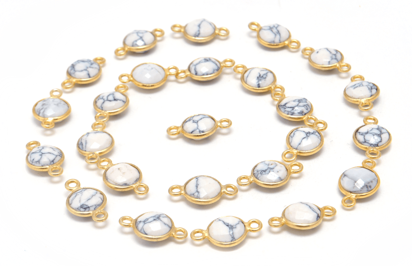 Howlite Round Gold Plated Closed Double Bail Bezel Connector - Kanika Creations