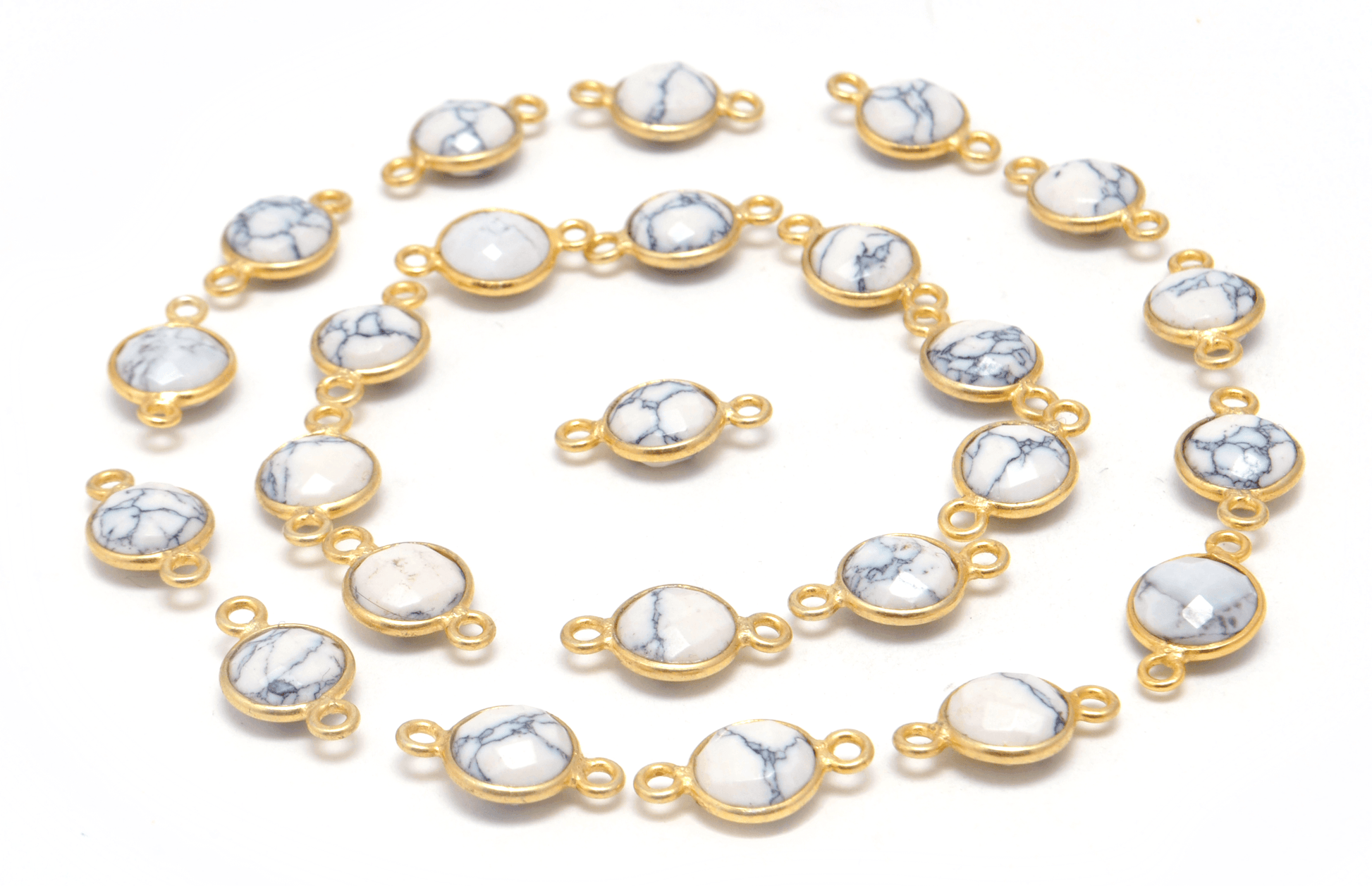 Howlite Round Gold Plated Closed Double Bail Bezel Connector - Kanika Creations