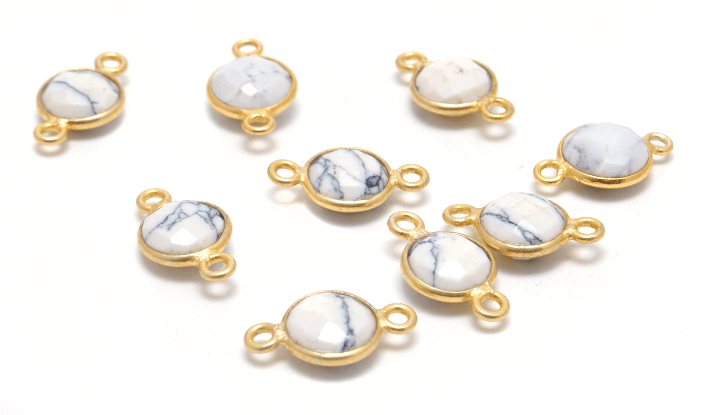 Howlite Round Gold Plated Closed Double Bail Bezel Connector - Kanika Creations