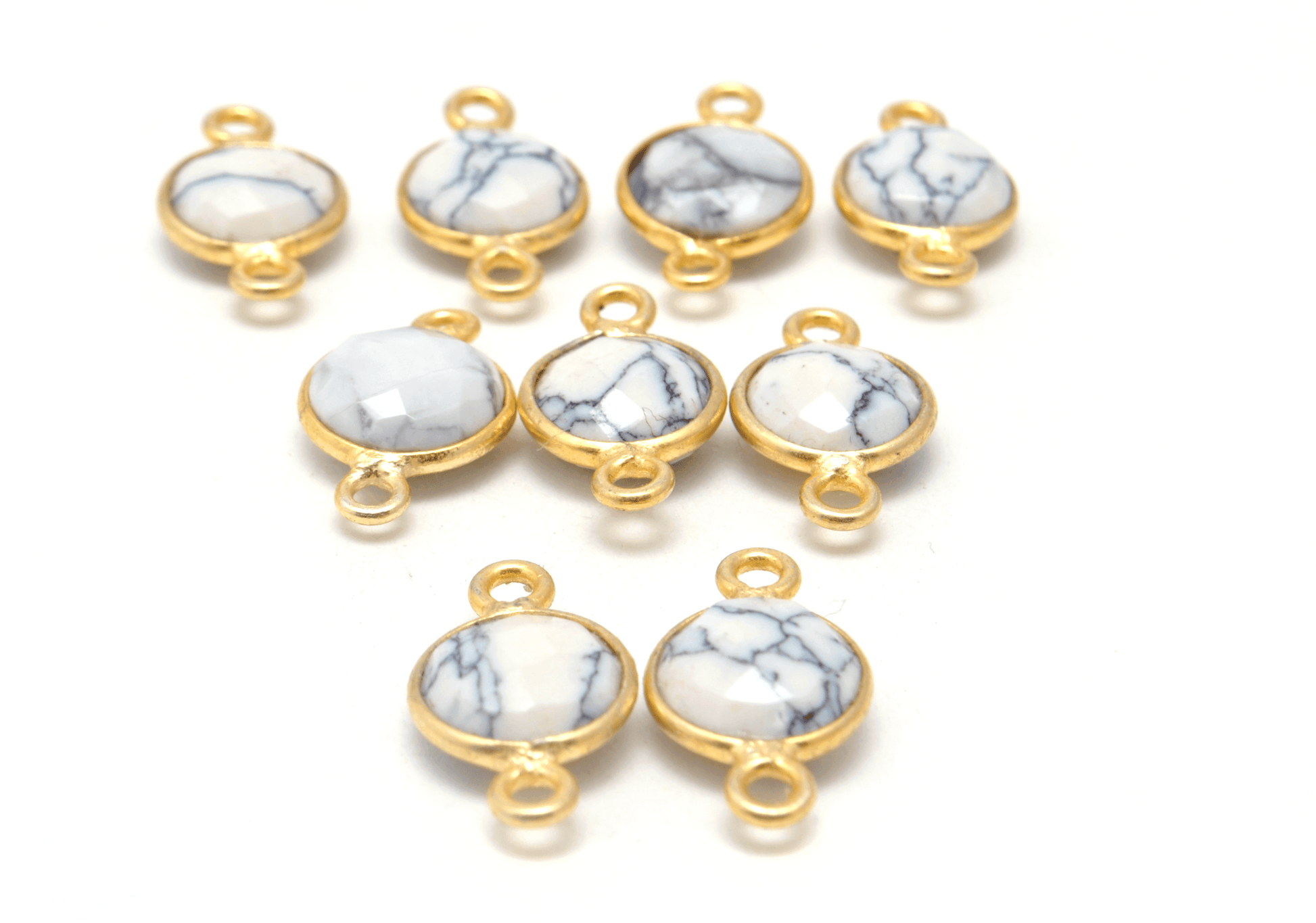 Howlite Round Gold Plated Closed Double Bail Bezel Connector - Kanika Creations