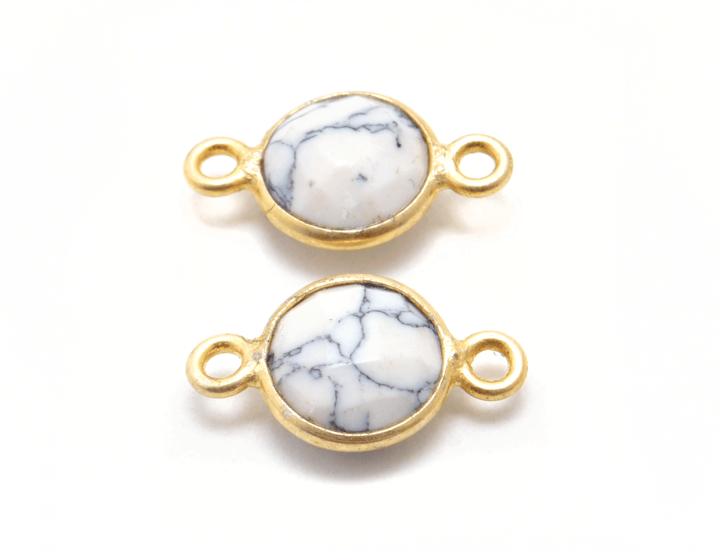Howlite Round Gold Plated Closed Double Bail Bezel Connector - Kanika Creations
