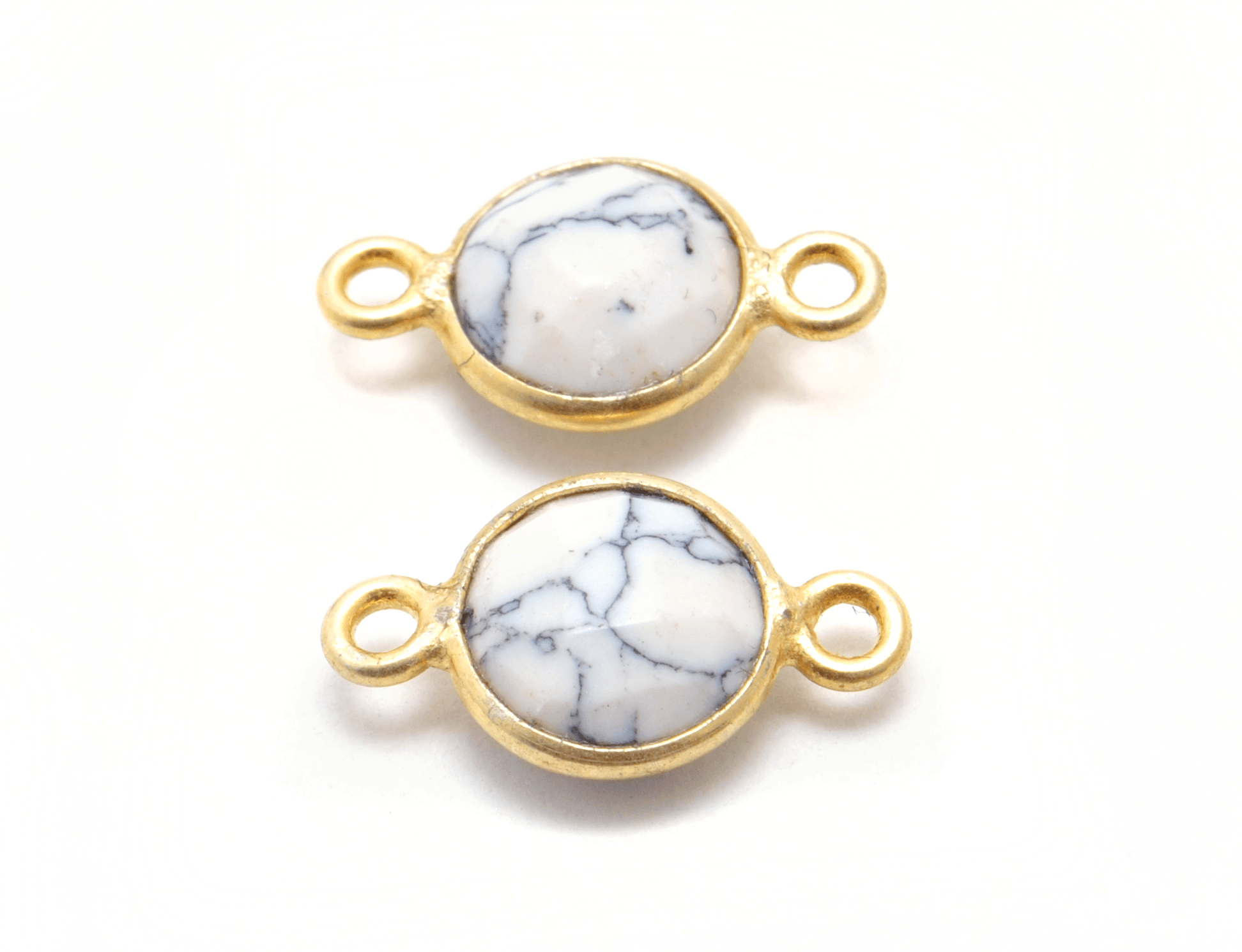 Howlite Round Gold Plated Closed Double Bail Bezel Connector - Kanika Creations