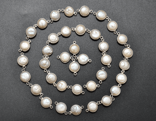 Pearl Round Double Bail Bezel Connector - Kanika Creations