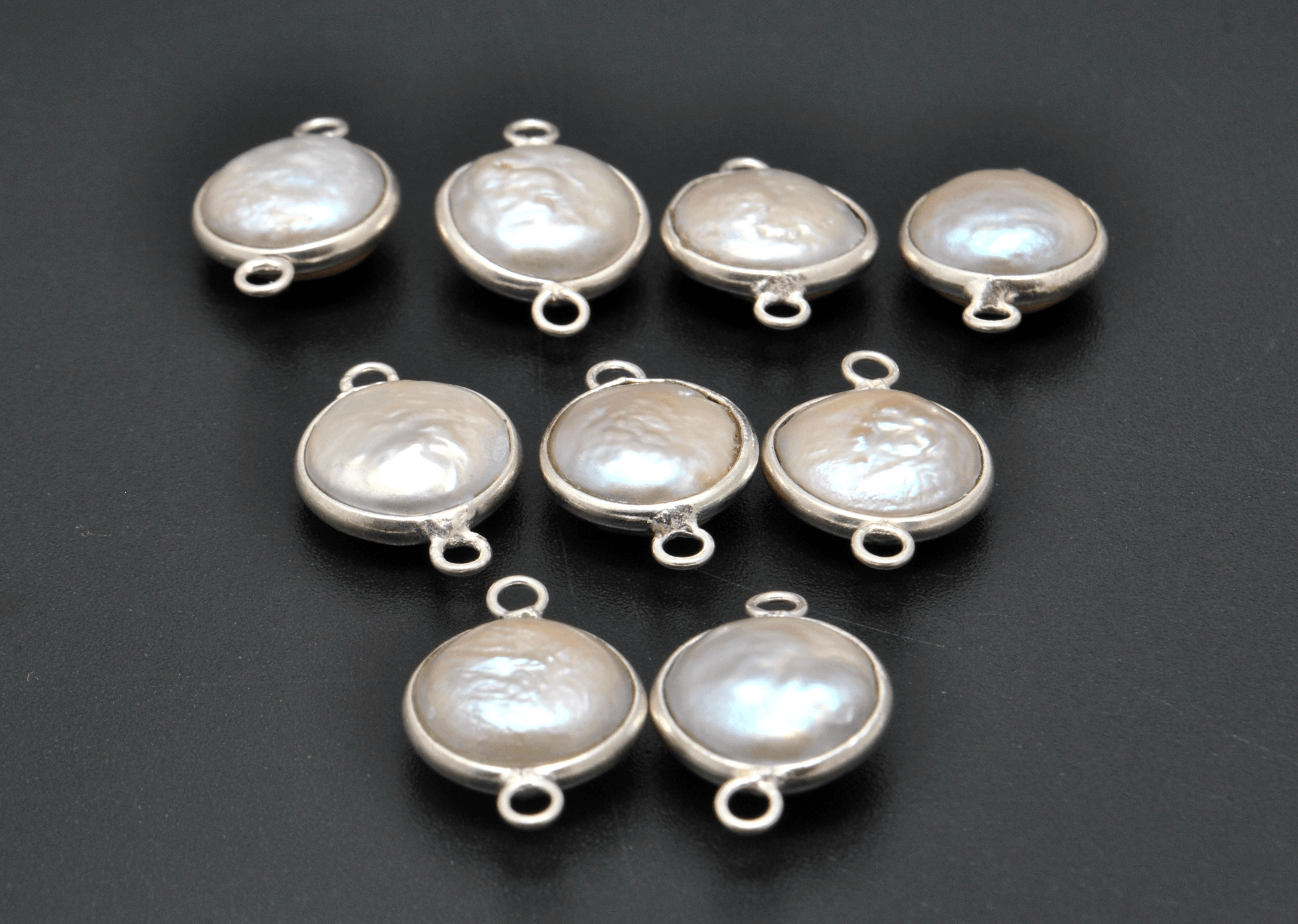 Pearl Round Double Bail Bezel Connector - Kanika Creations