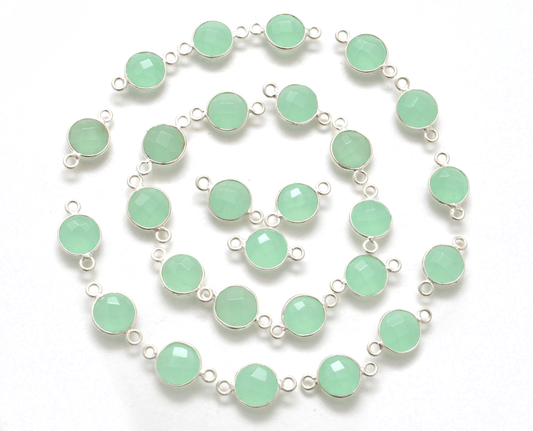 Aqua Chalcedony Round Double Bail Bezel Connector - Kanika Creations