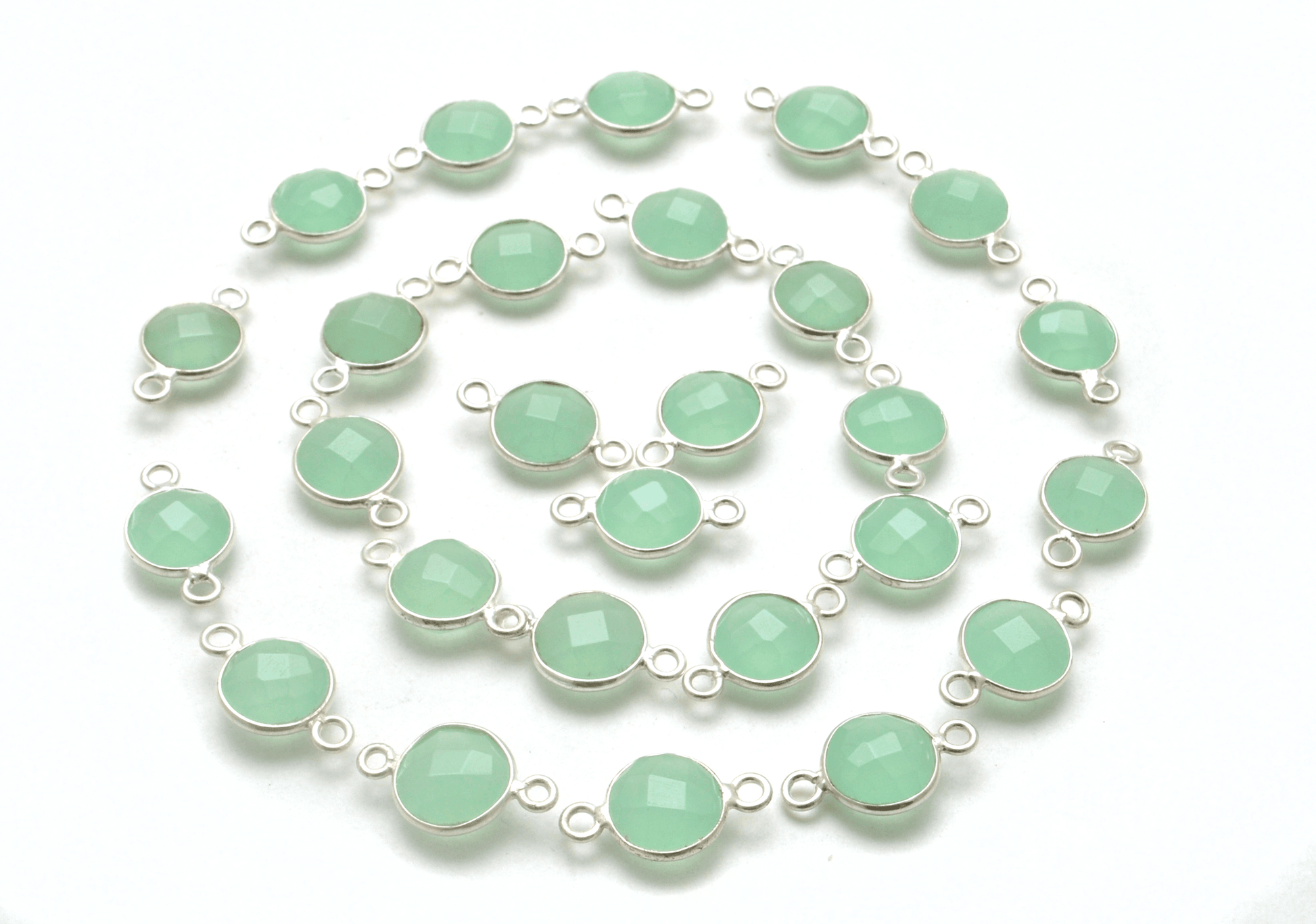 Aqua Chalcedony Round Double Bail Bezel Connector - Kanika Creations