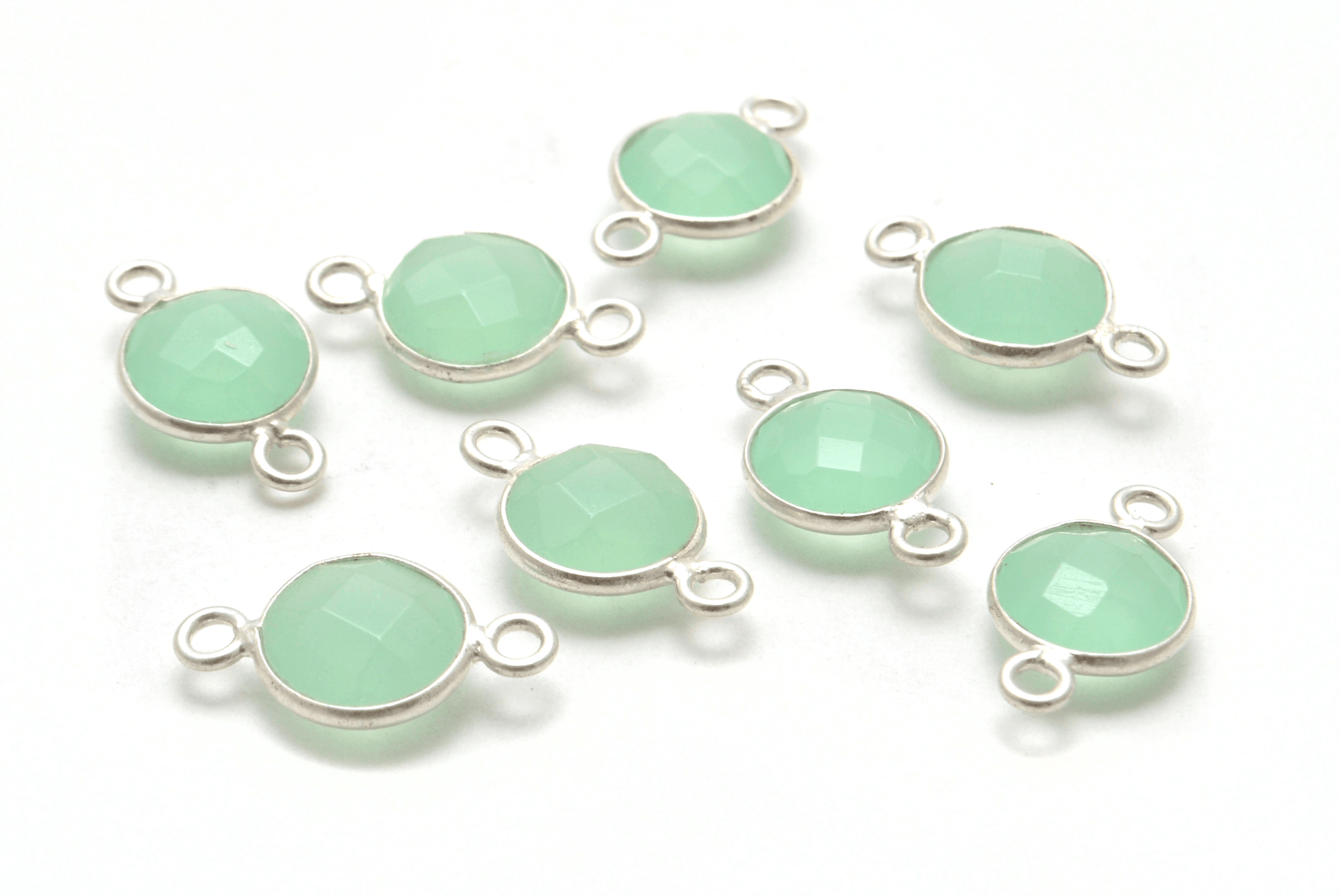 Aqua Chalcedony Round Double Bail Bezel Connector - Kanika Creations