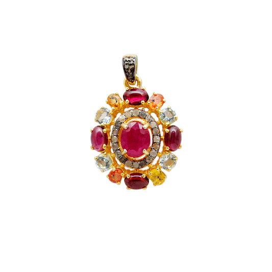 925 Sterling Silver Pave Diamond & Multi-Gemstone Pendant - Kanika Creations