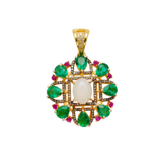 Sterling Silver Pave Set Diamond & Multi-Gemstone Pendant - Kanika Creations