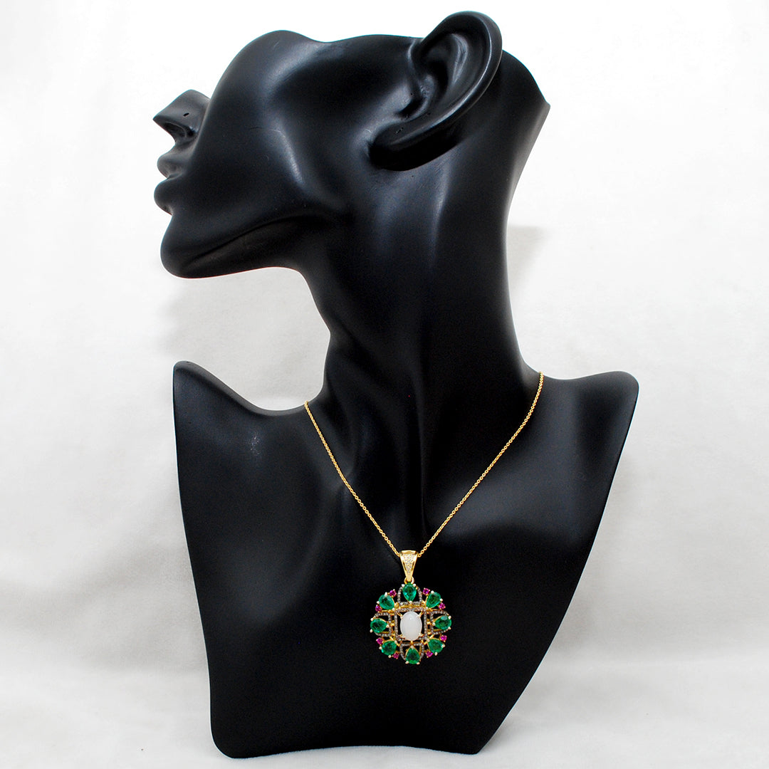 Sterling Silver Pave Set Diamond & Multi-Gemstone Pendant - Kanika Creations