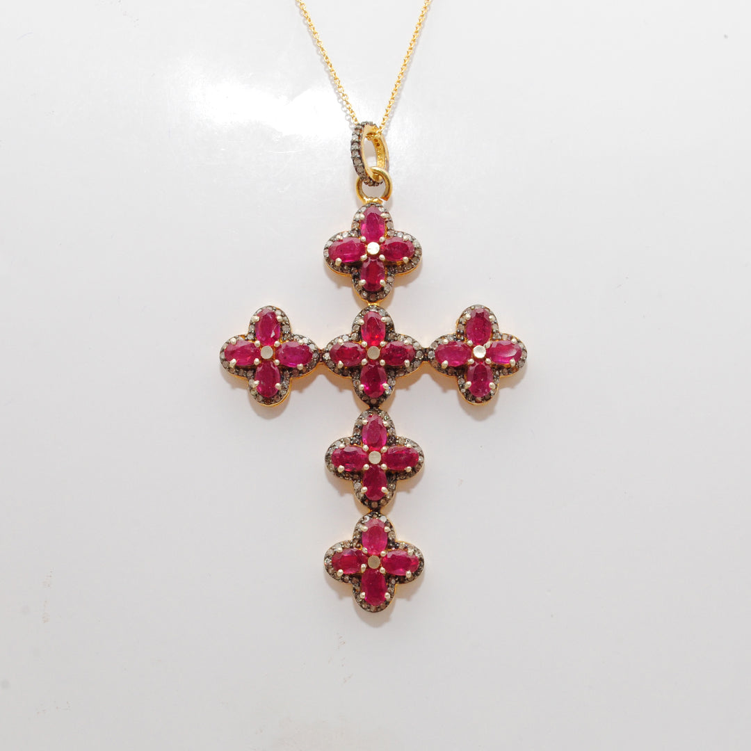 Ruby & Pavé Diamond Pendant – Gold Plated Sterling Silver - Kanika Creations