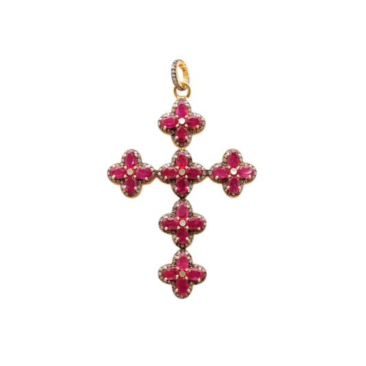 Ruby & Pavé Diamond Pendant – Gold Plated Sterling Silver - Kanika Creations