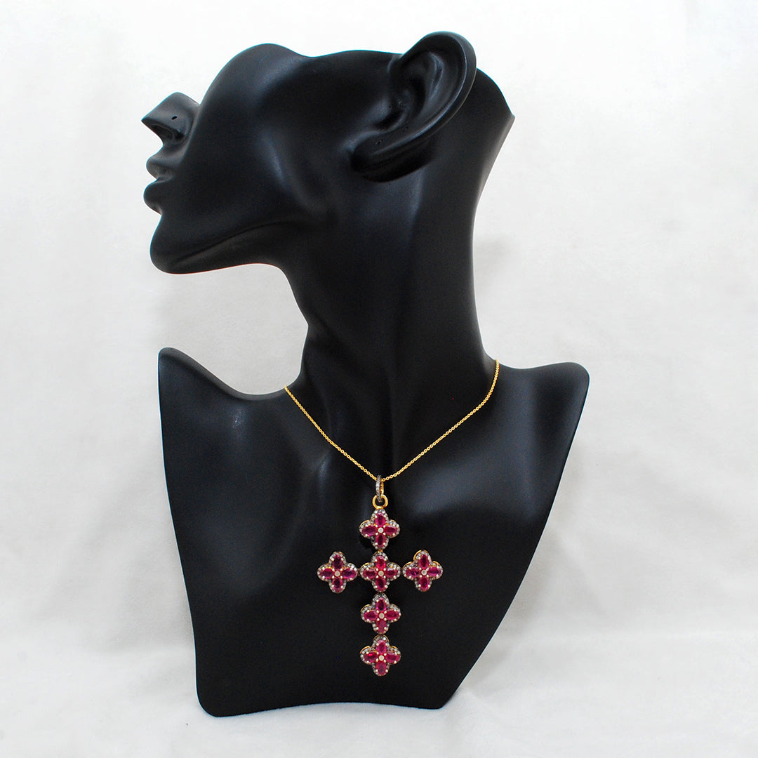 Ruby & Pavé Diamond Pendant – Gold Plated Sterling Silver - Kanika Creations