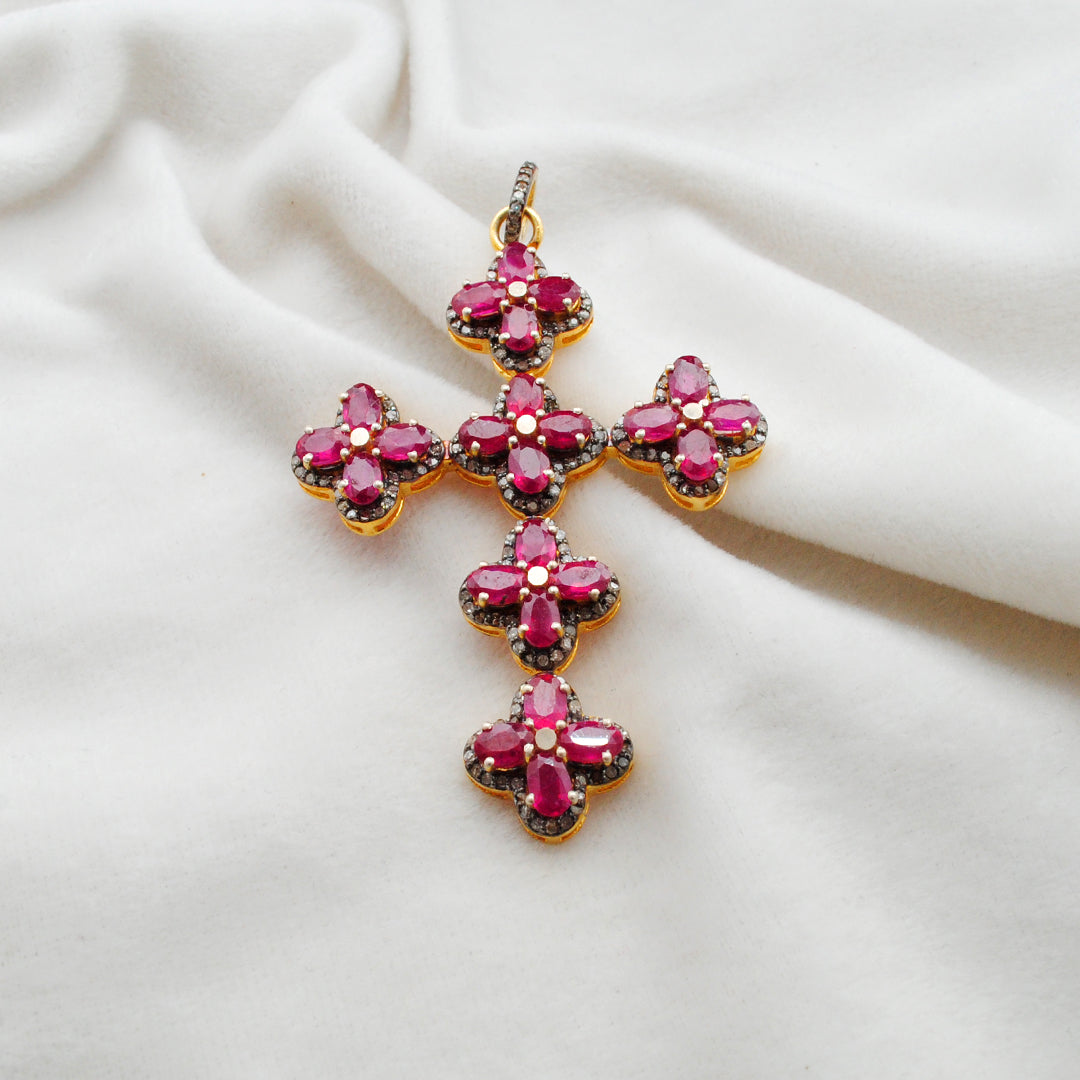 Ruby & Pavé Diamond Pendant – Gold Plated Sterling Silver - Kanika Creations