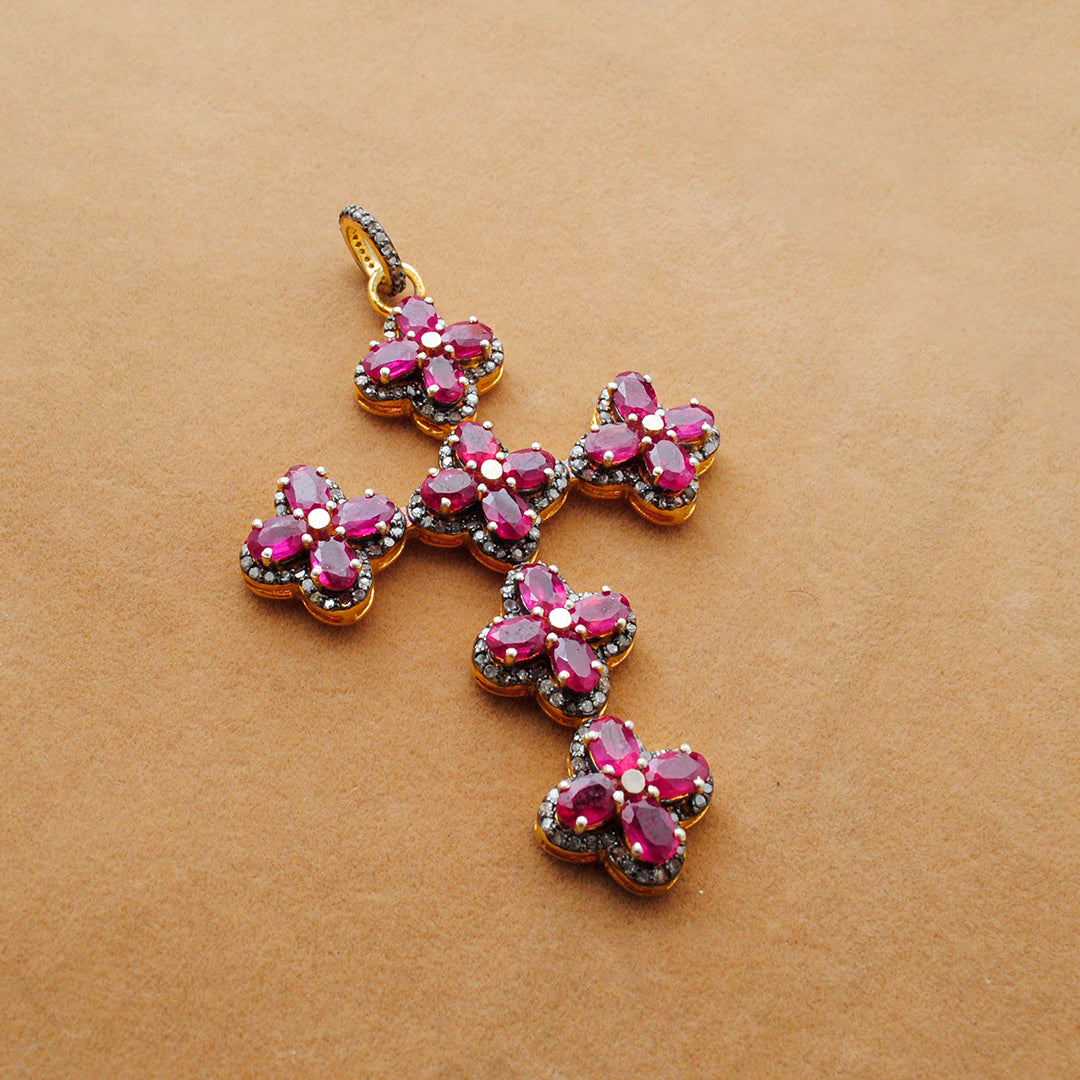 Ruby & Pavé Diamond Pendant – Gold Plated Sterling Silver - Kanika Creations