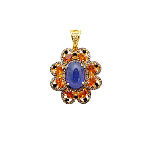Tanzanite, Sapphire & Black Spinel Pendant with Pavé Diamonds – Gold Plated Silver - Kanika Creations