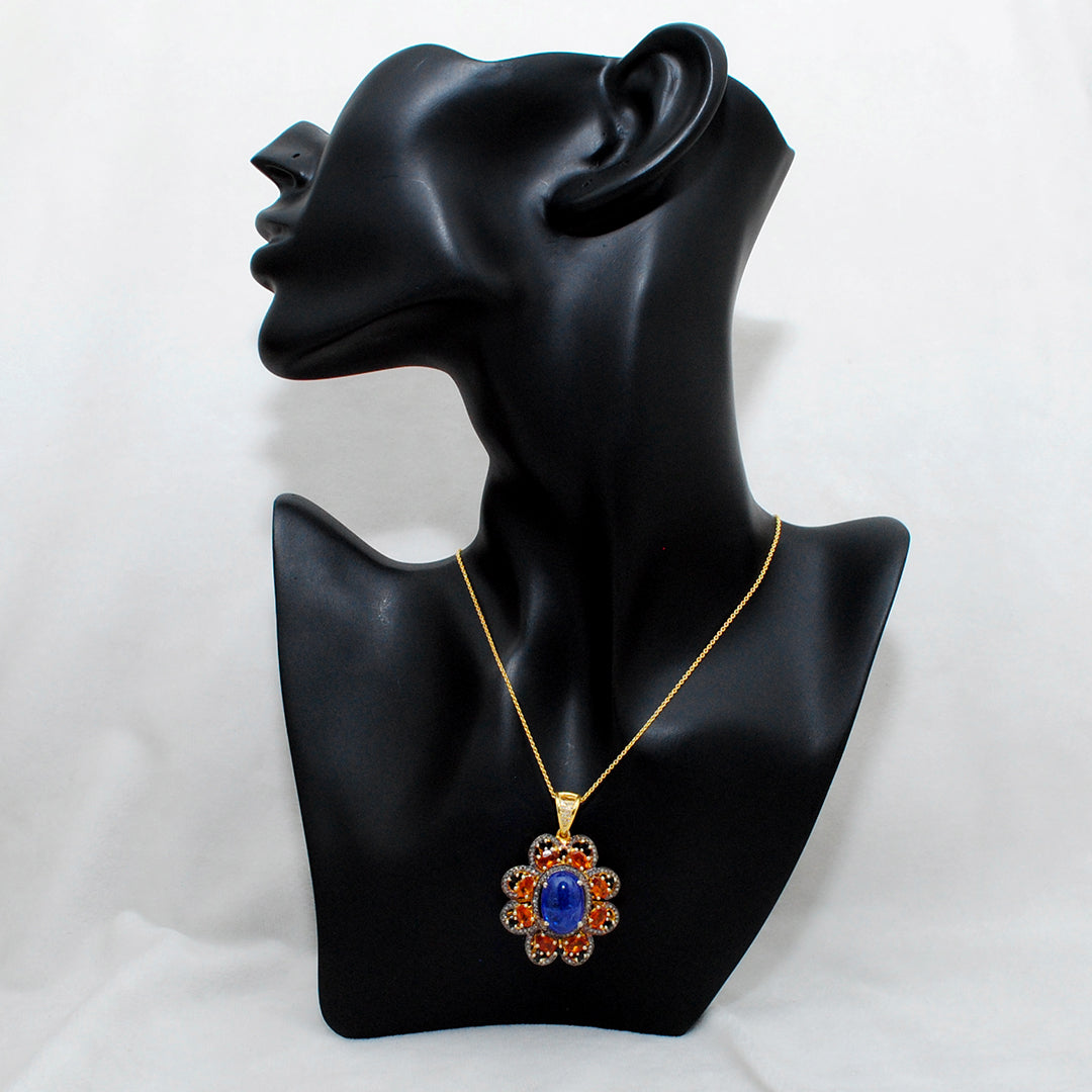 Tanzanite, Sapphire & Black Spinel Pendant with Pavé Diamonds – Gold Plated Silver - Kanika Creations