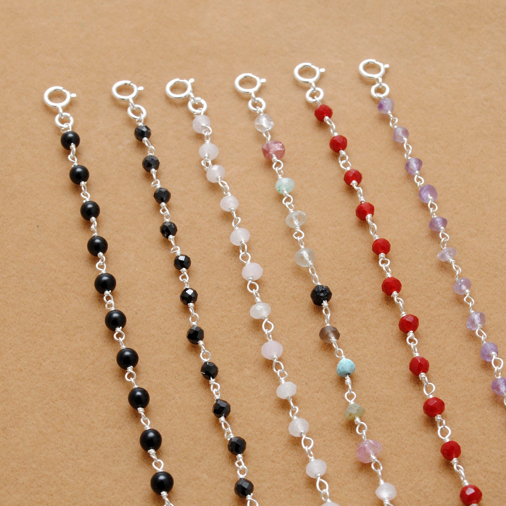 925 Sterling Silver Multi-Gemstone Necklace – Amethyst, Red Chalcedony, Black Onyx & Pink Quartz - Kanika Creations