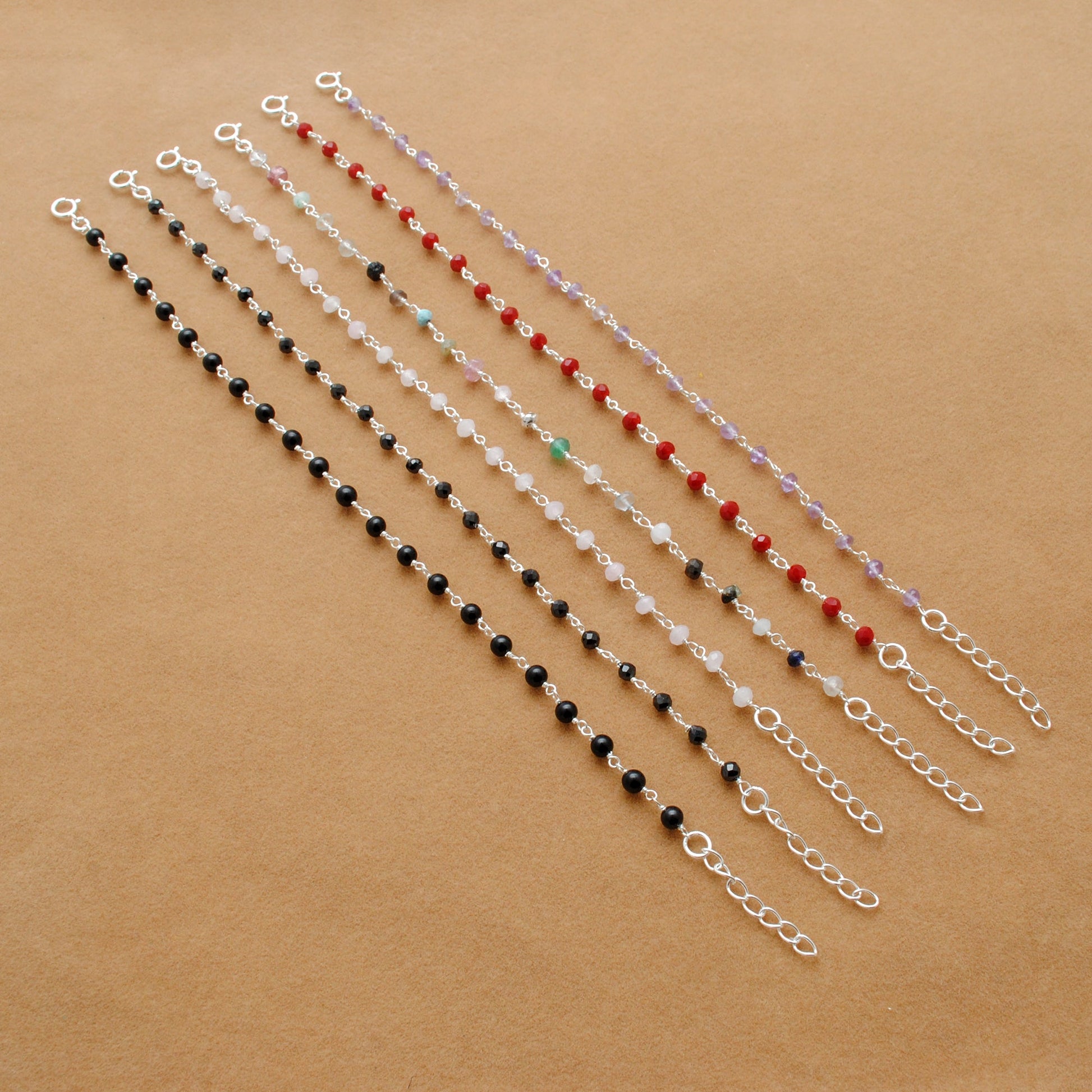 925 Sterling Silver Multi-Gemstone Necklace – Amethyst, Red Chalcedony, Black Onyx & Pink Quartz - Kanika Creations