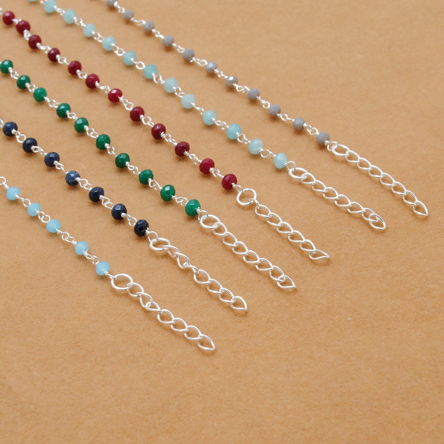925 Sterling Silver Bracelet with Aqua, Emerald, Ruby & Sapphire Quartz and Chalcedony Stones - Kanika Creations