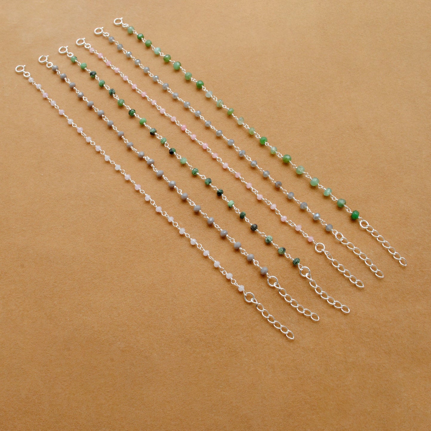 925 Sterling Silver Necklace with Emerald Quartz, Ruby Zoisite, Pink & Kunzite Quartz - Kanika Creations