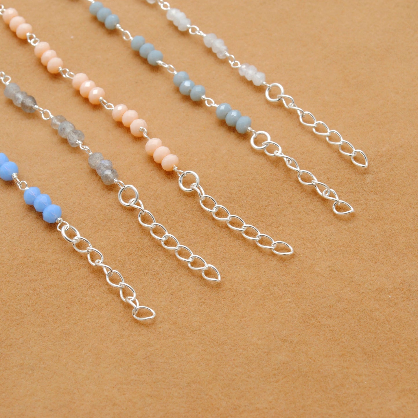 925 Sterling Silver Necklace with Moonstone, Labradorite & Chalcedony Gemstone - Kanika Creations