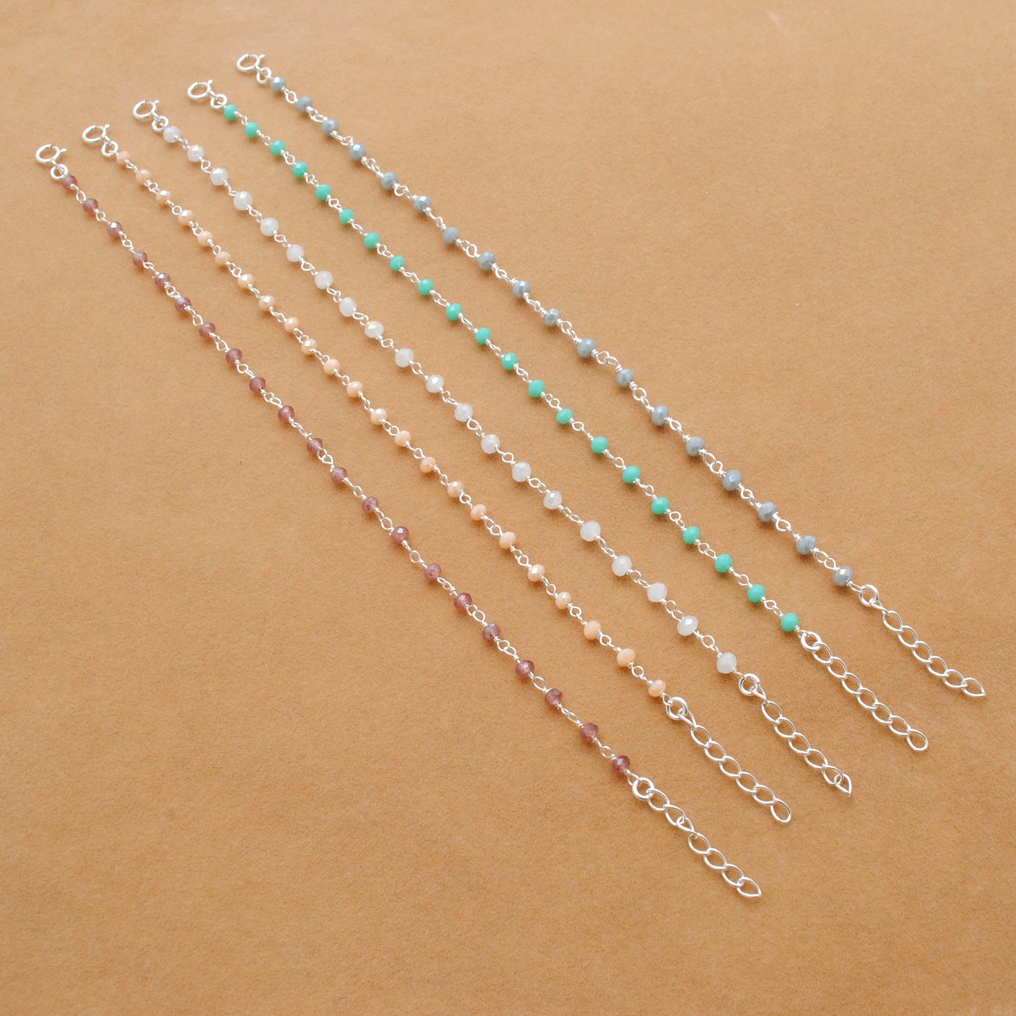 925 Sterling Silver Pastel Chalcedony Dainty Necklace – Peach, Pink & More - Kanika Creations