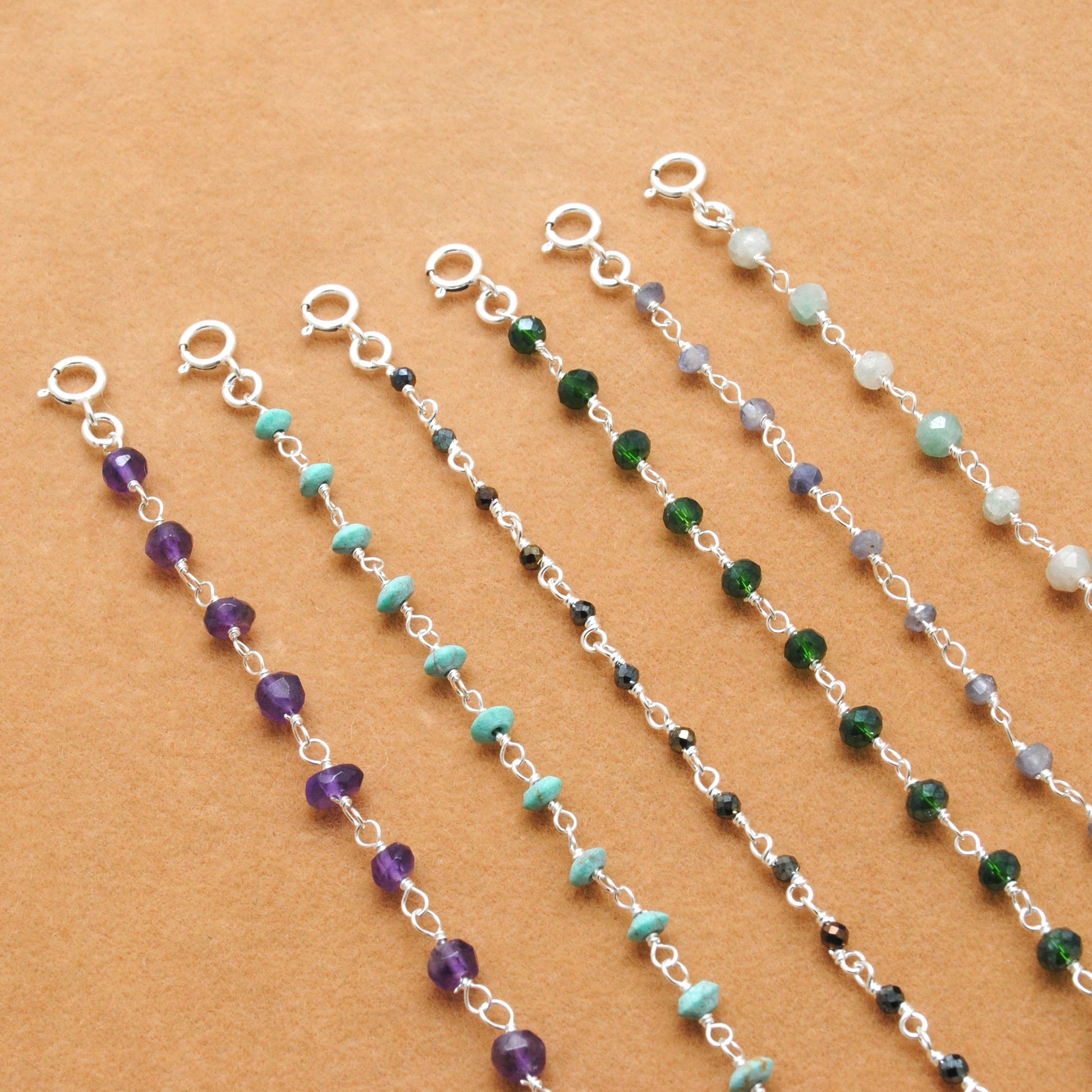 925 Sterling Silver Multi-Gemstone Beaded Bracelet – Aqua, Amethyst & More - Kanika Creations
