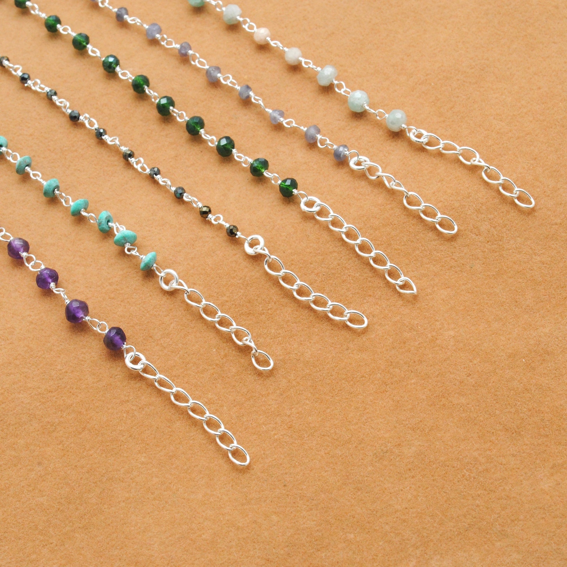 925 Sterling Silver Multi-Gemstone Beaded Bracelet – Aqua, Amethyst & More - Kanika Creations