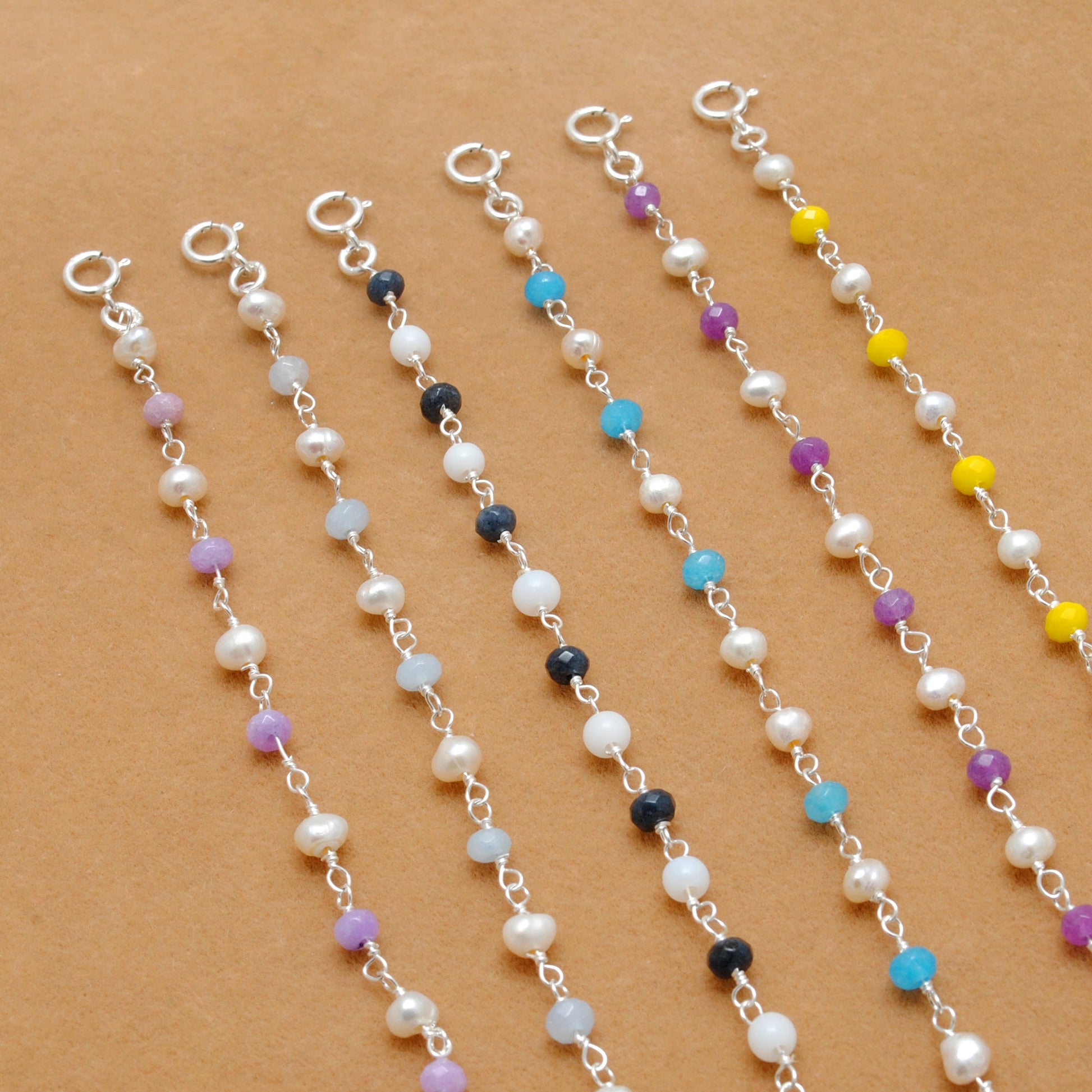 925 Silver Gemstone & Pearl Necklace – Yellow Chalcedony, Amethyst, Sapphire Quartz - Kanika Creations