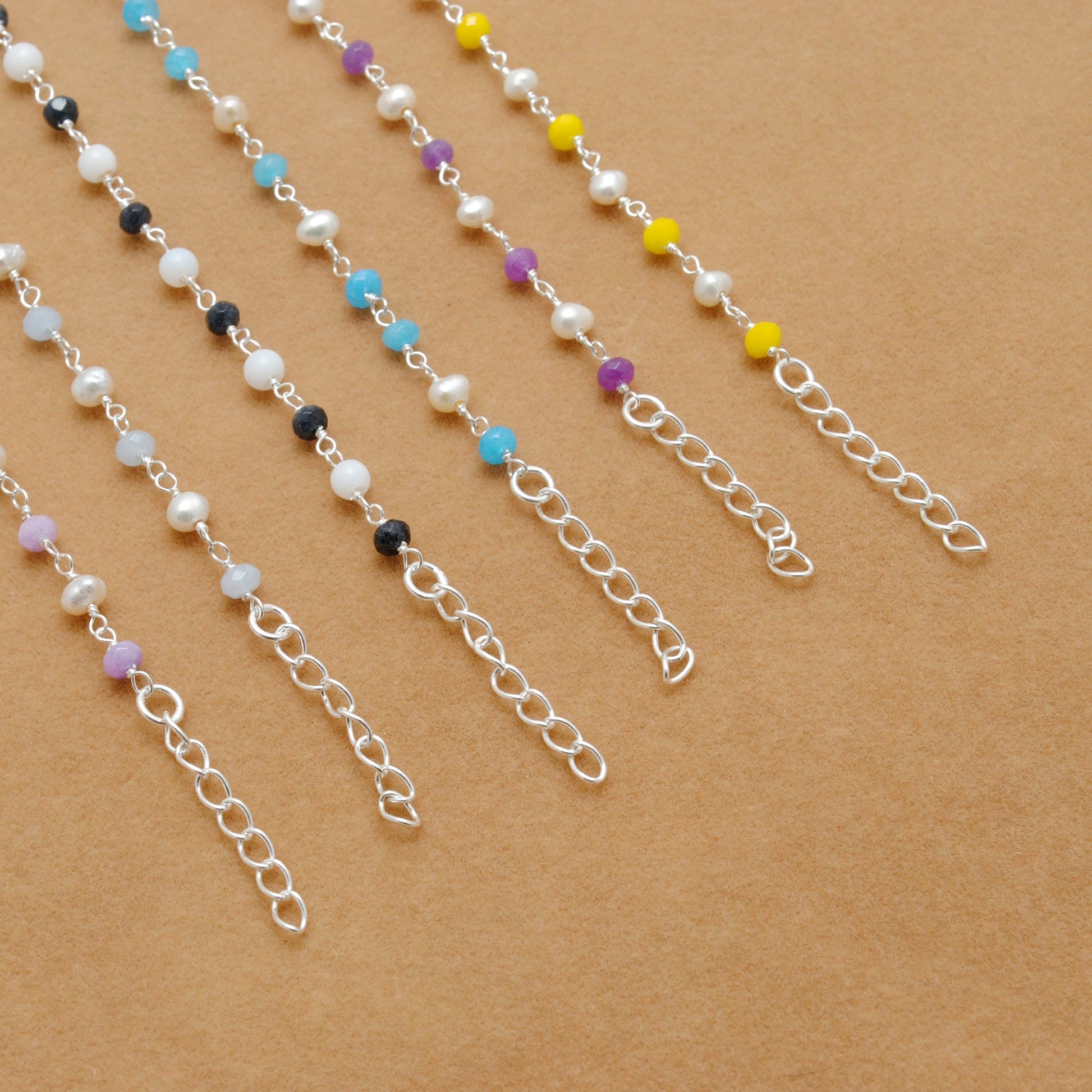 925 Silver Gemstone & Pearl Necklace – Yellow Chalcedony, Amethyst, Sapphire Quartz - Kanika Creations