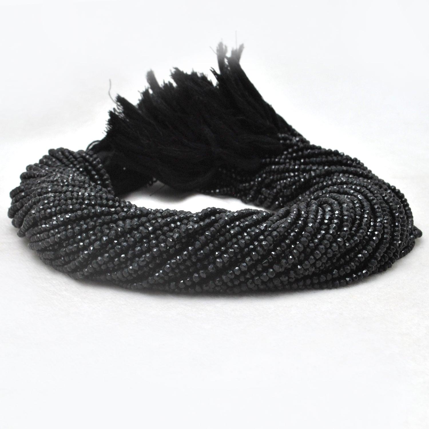 Natural Black Spinel Rondelle Faceted Gemstone Beads 4mm 14"Strand - Kanika Creations