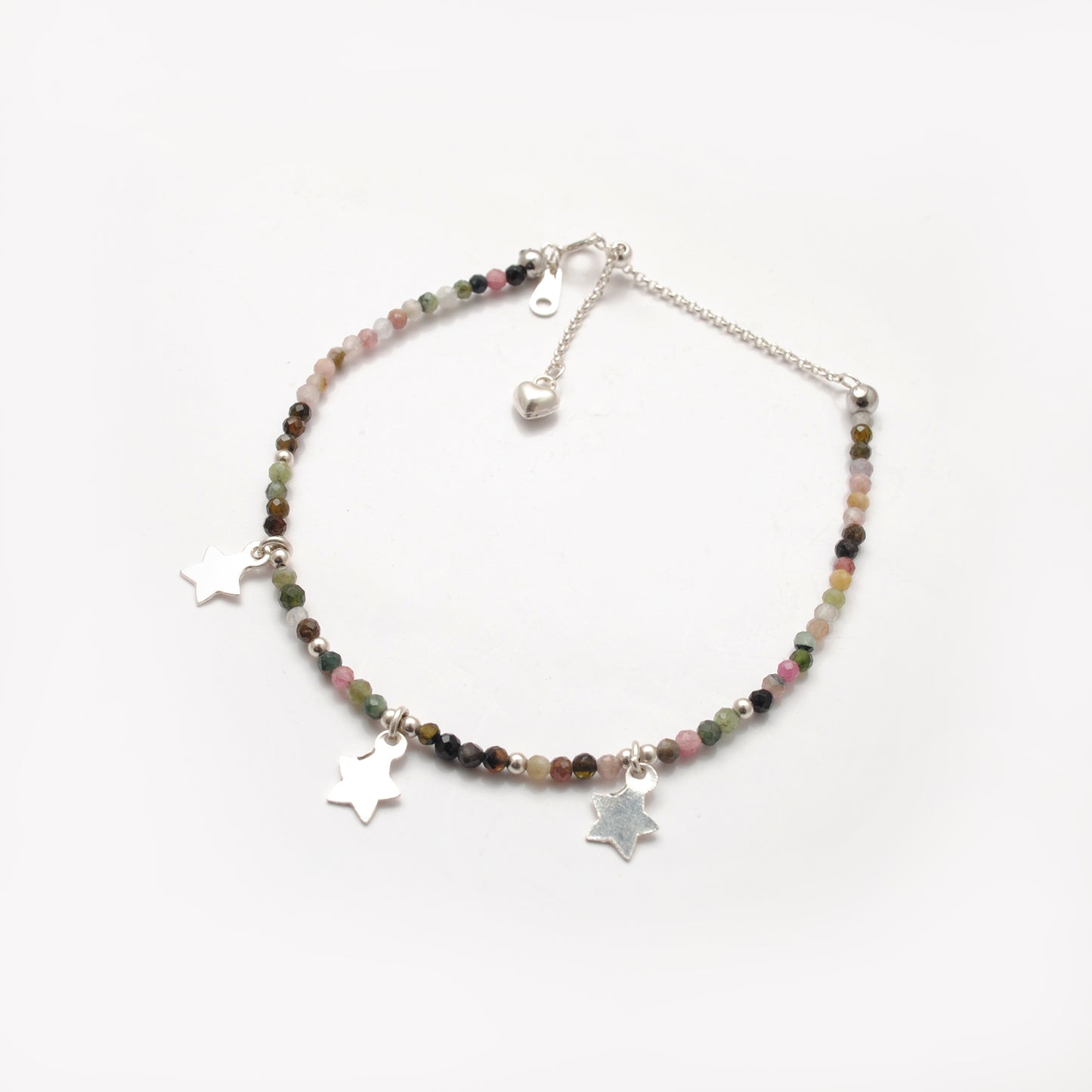 Multi Tourmaline 2mm Silver Charm Bracelet Christmas Gift