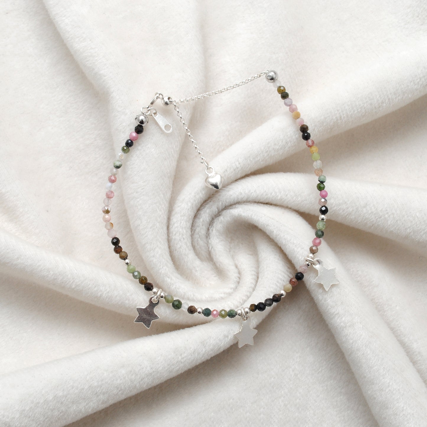 Multi Tourmaline 2mm Silver Charm Bracelet Christmas Gift