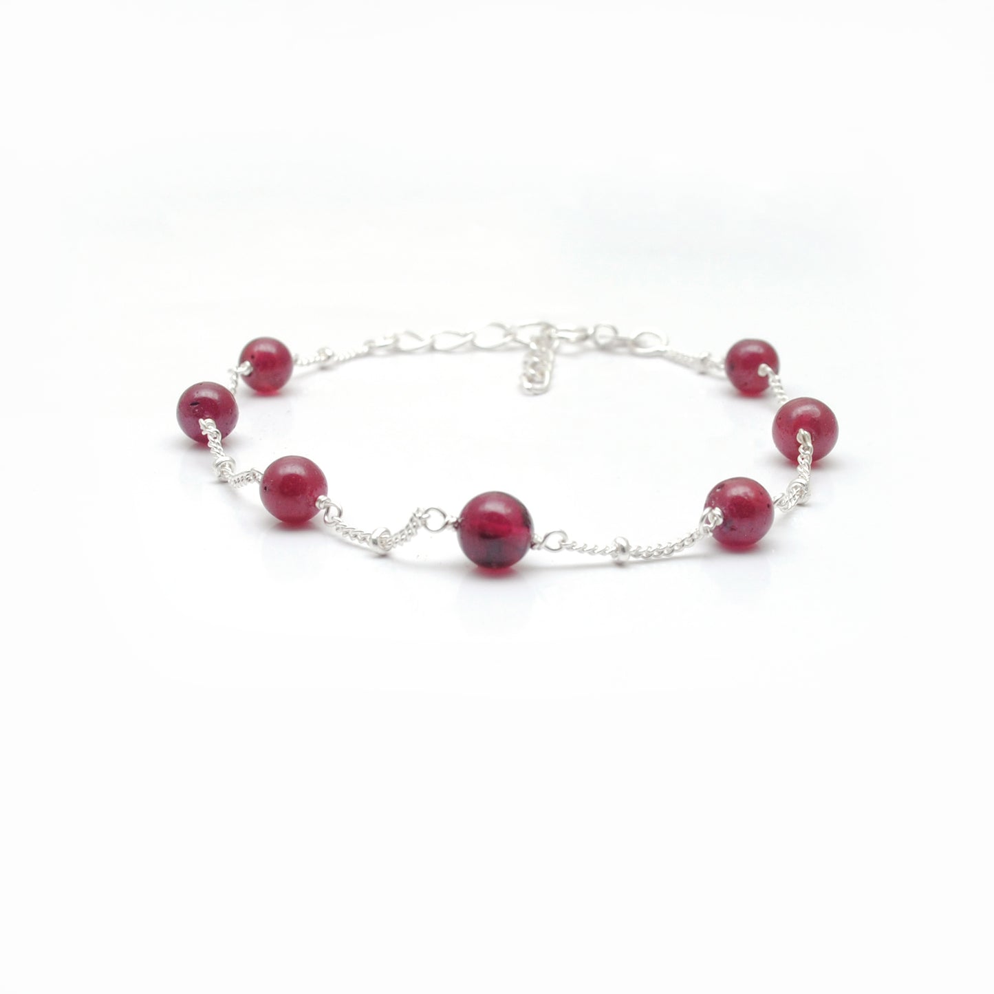 5mm Ruby Ball Women Silver Bracelet