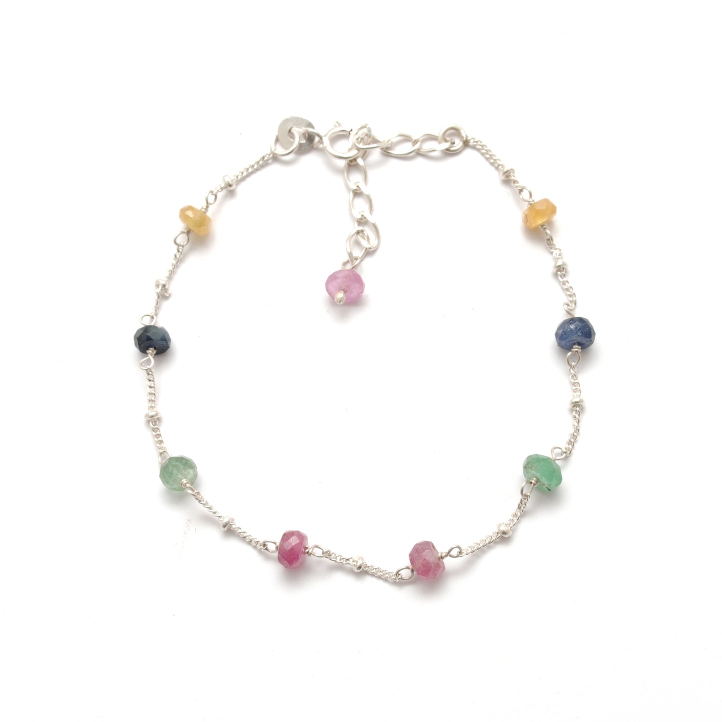 Multi Sapphire Faceted Beads Silver Bracelet