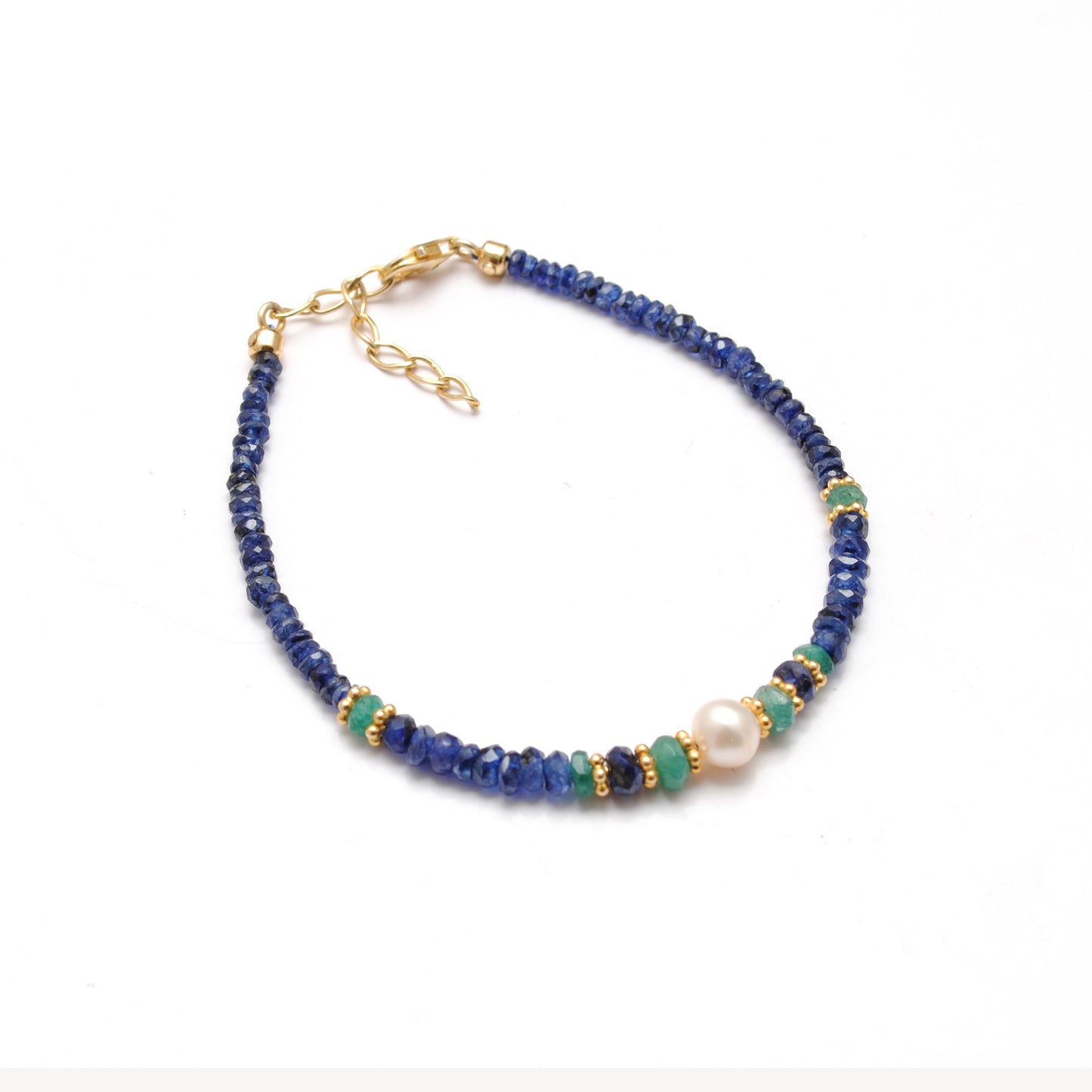 Blue Sapphire with Emerald Beads Bracelet