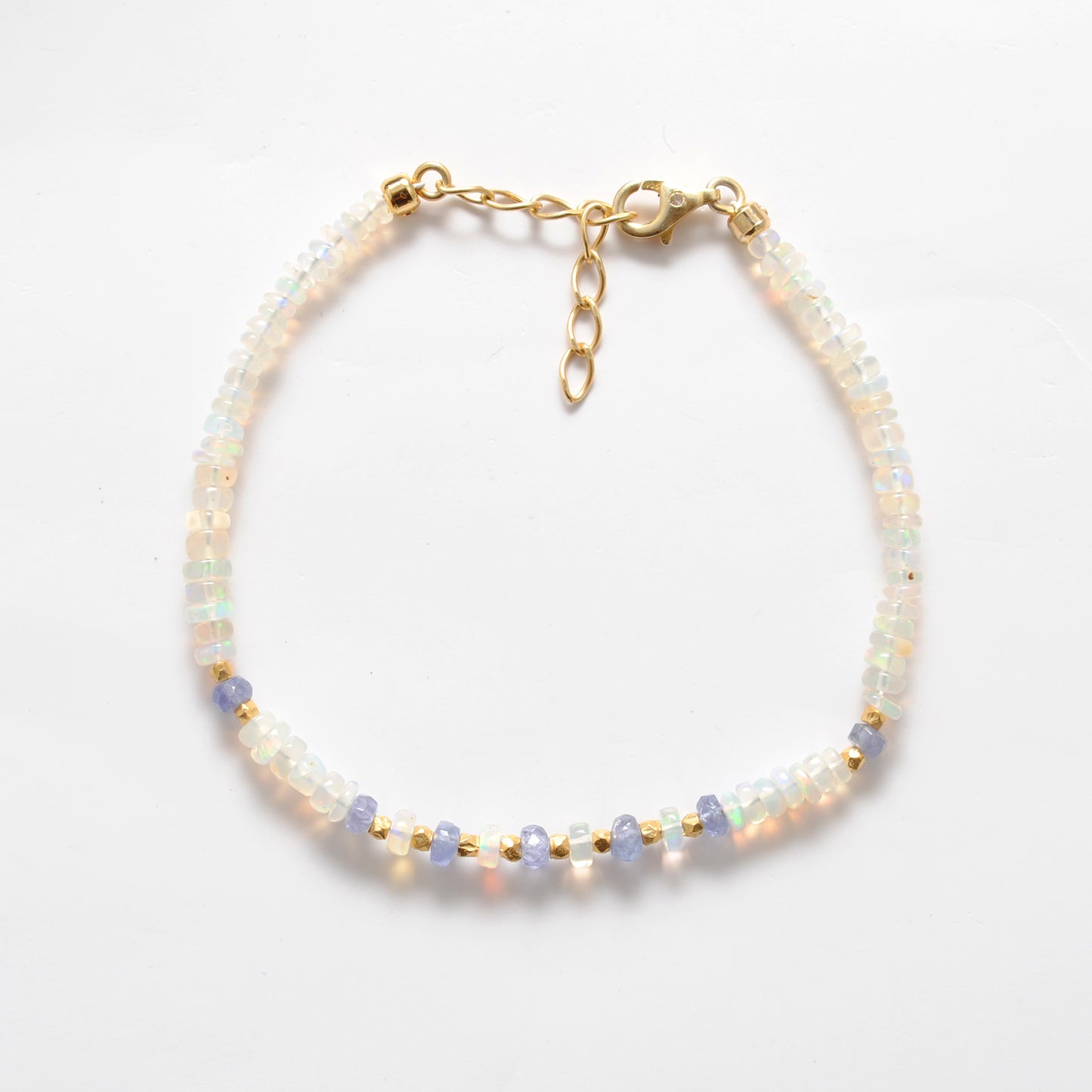 925 Silver Opal & Tanzanite Beaded Bracelet – Minimalist Gemstone Jewelry Gift