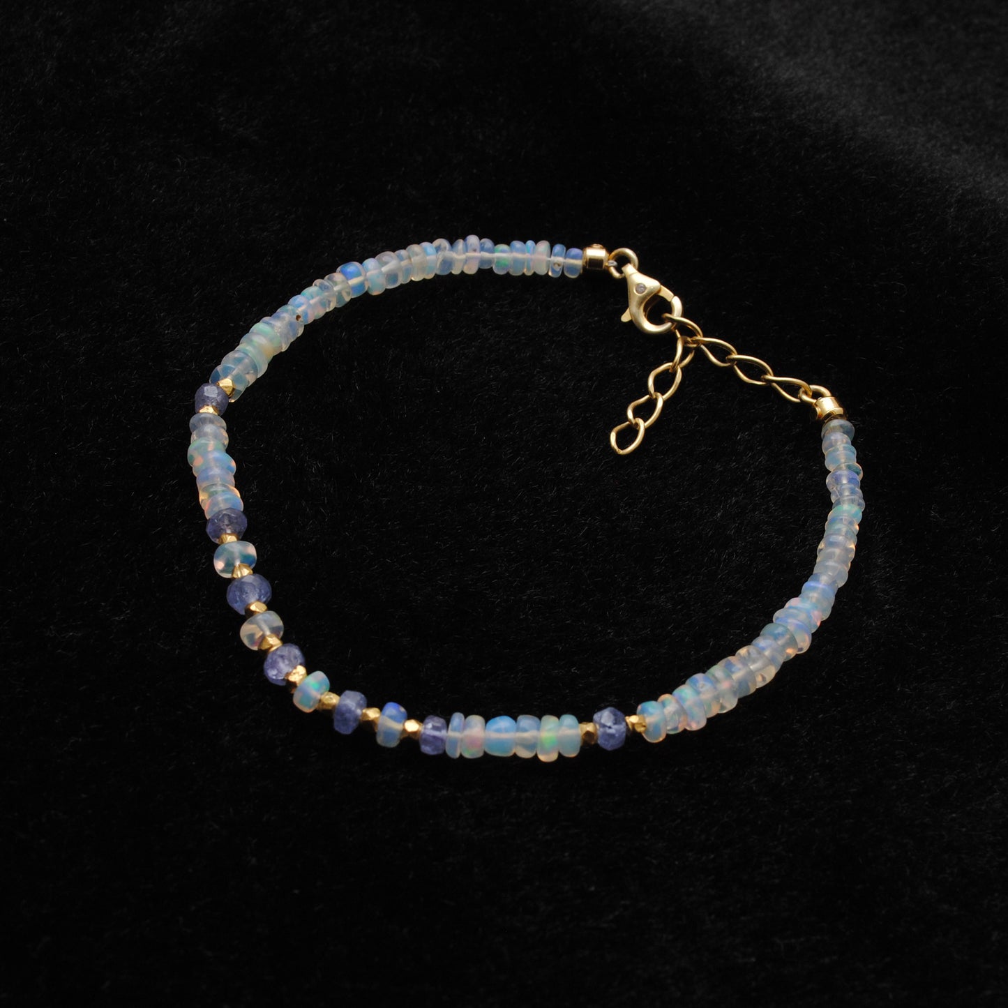 925 Silver Opal & Tanzanite Beaded Bracelet – Minimalist Gemstone Jewelry Gift
