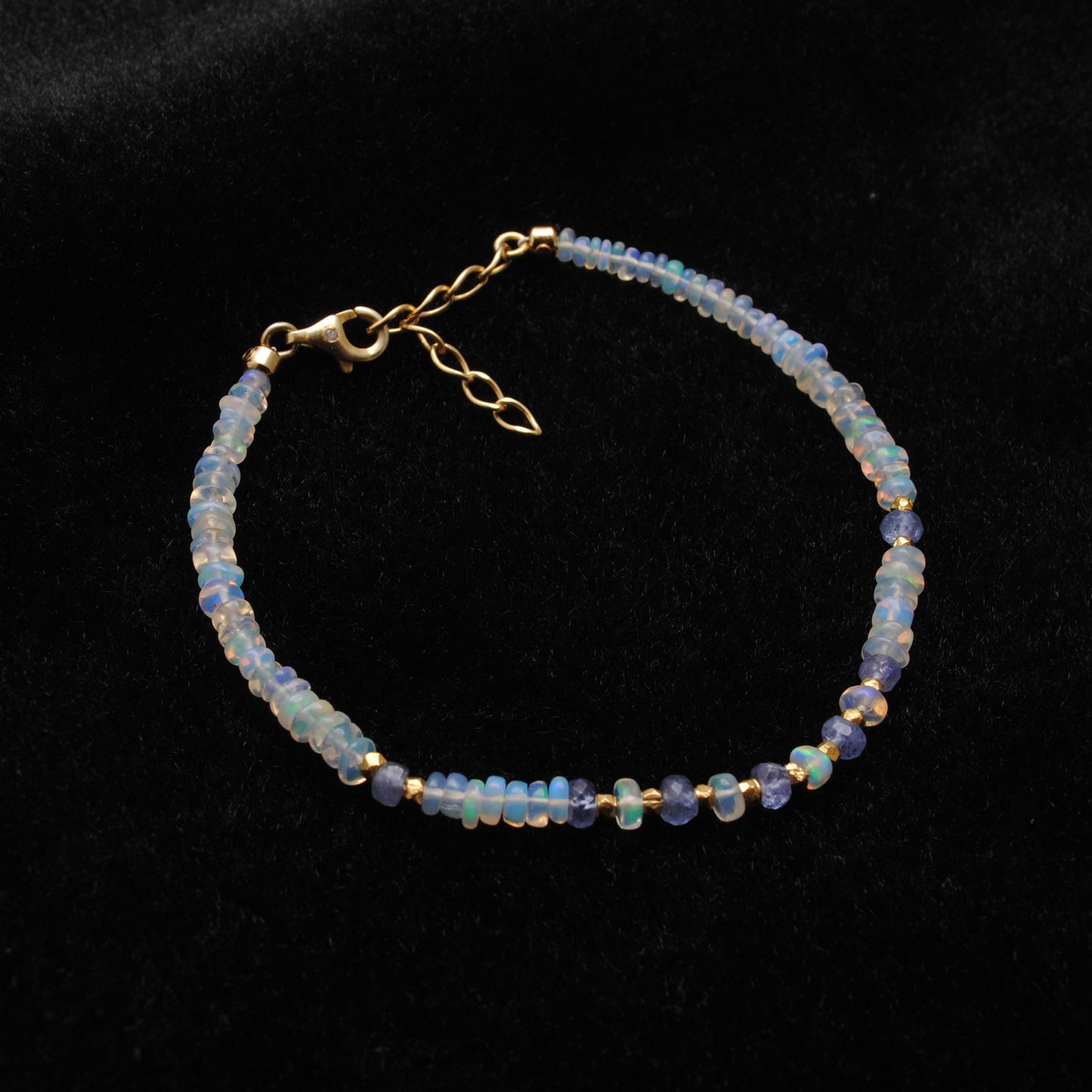 925 Silver Opal & Tanzanite Beaded Bracelet – Minimalist Gemstone Jewelry Gift