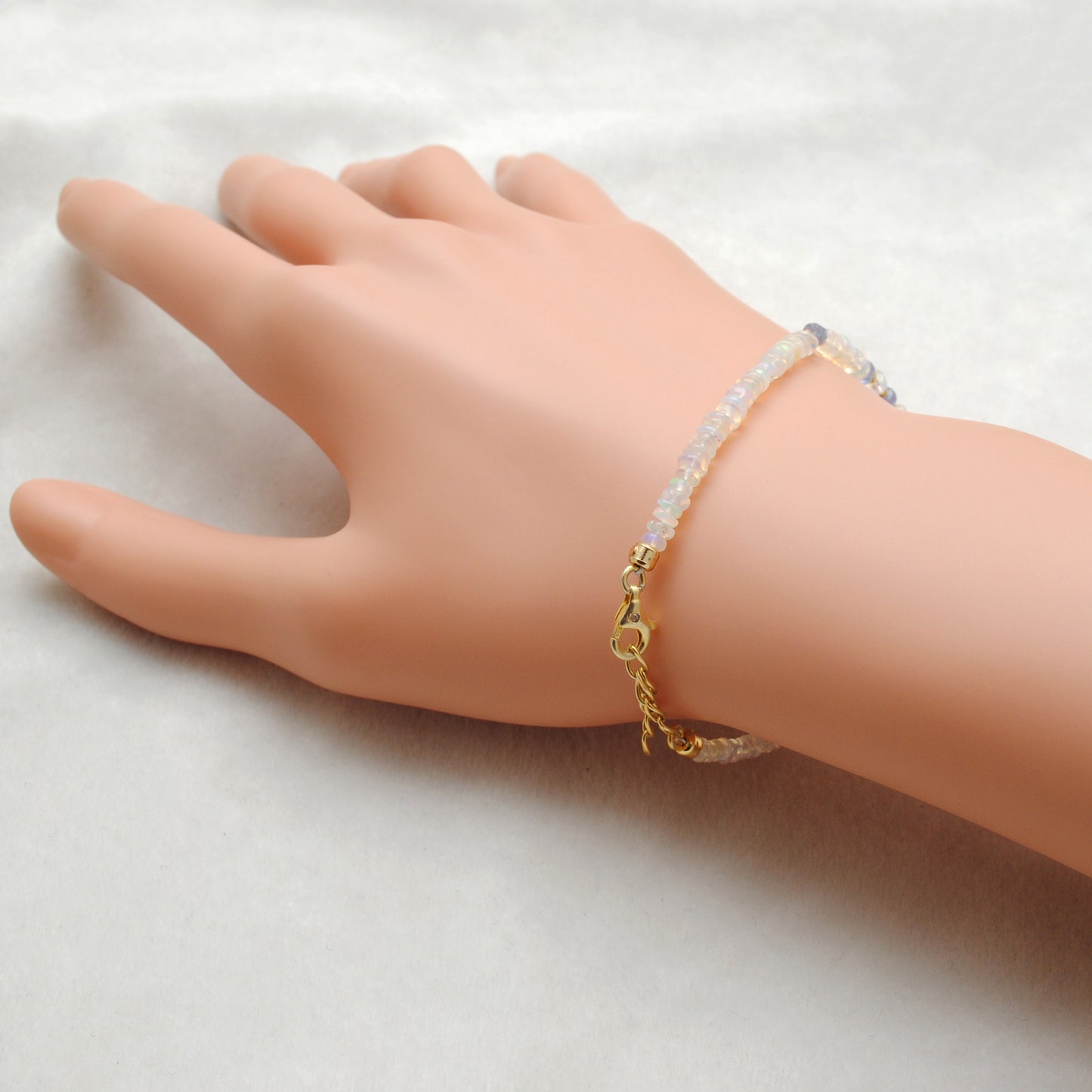 925 Silver Opal & Tanzanite Beaded Bracelet – Minimalist Gemstone Jewelry Gift