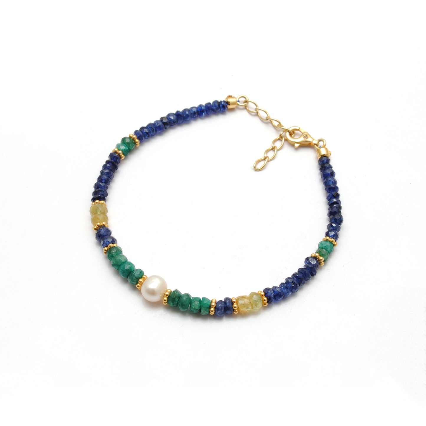 Emerald Sapphire Beads Bracelet With Pearl