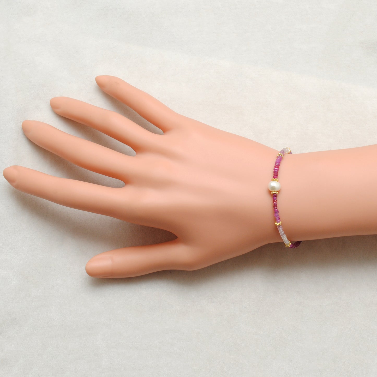 Delicate Ombre Ruby Bracelet With Pearl