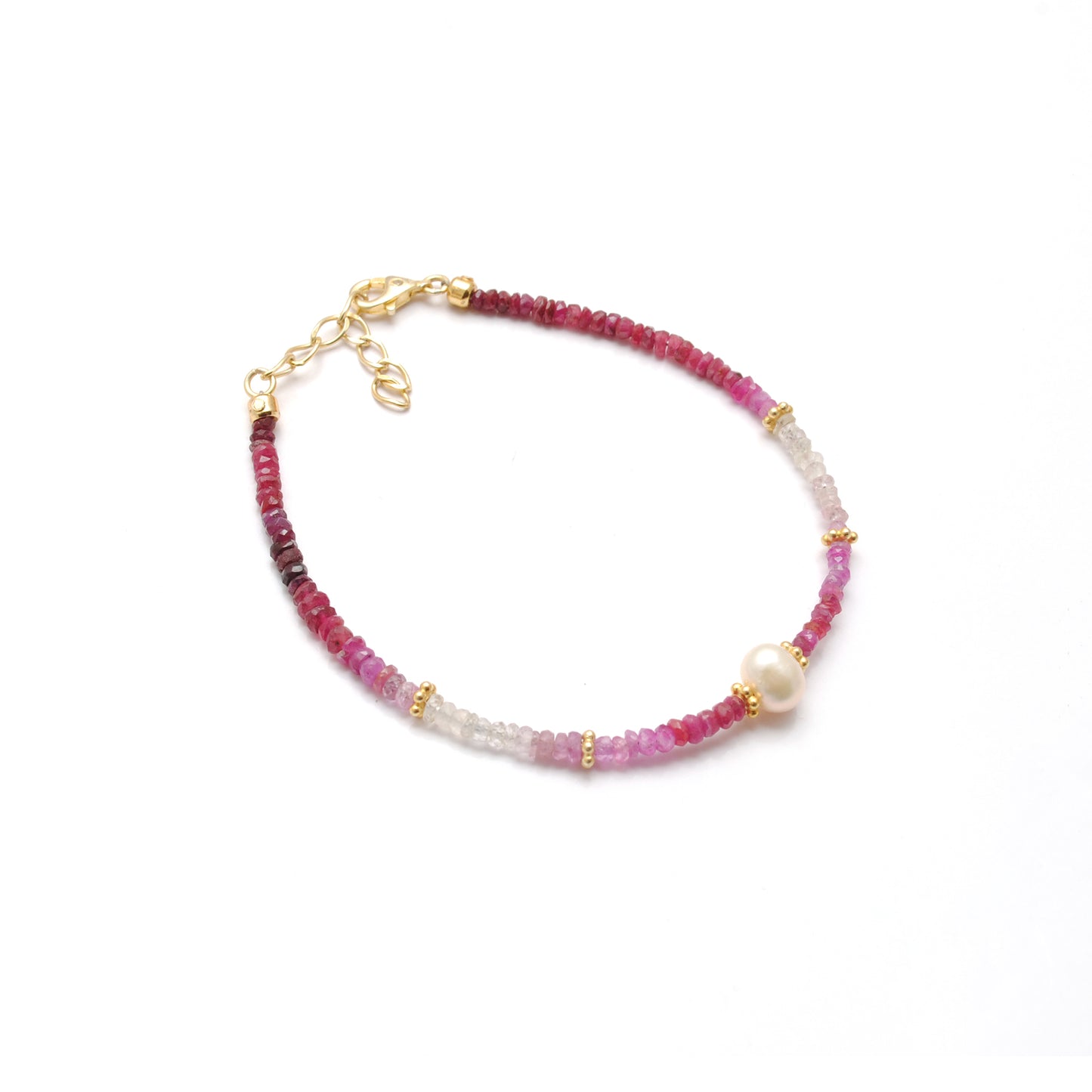 Delicate Ombre Ruby Bracelet With Pearl