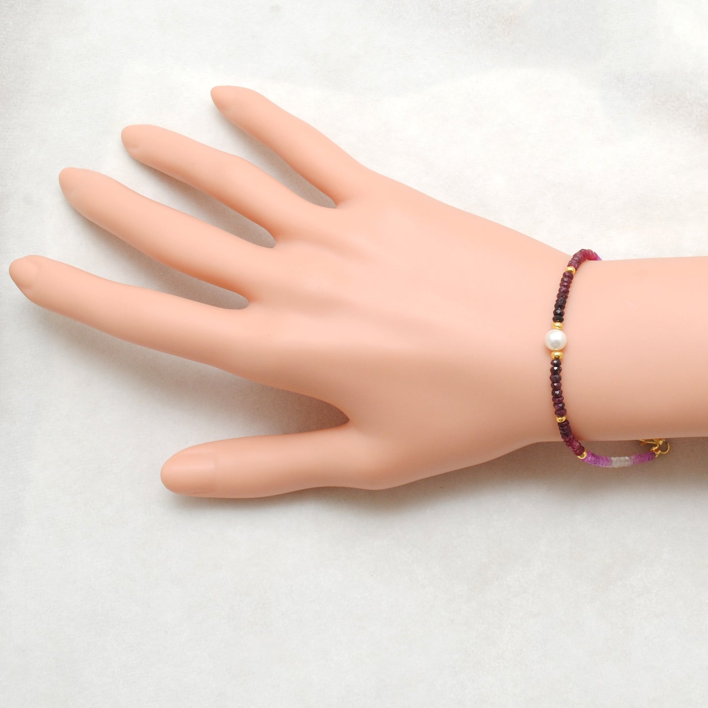 Shaded Ruby Pearl Bracelet, Gold-Plated 925 Sterling Silver, Handmade Gemstone Jewelry