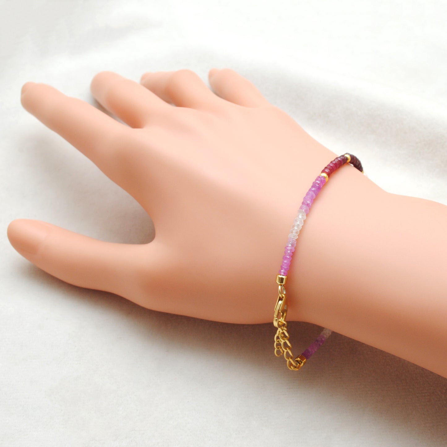 Shaded Ruby Pearl Bracelet, Gold-Plated 925 Sterling Silver, Handmade Gemstone Jewelry