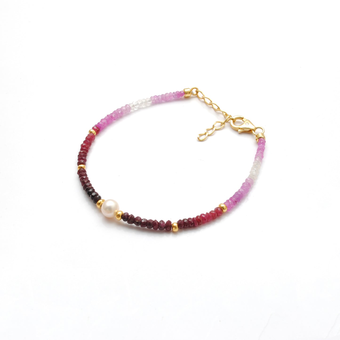 Shaded Ruby Pearl Bracelet, Gold-Plated 925 Sterling Silver, Handmade Gemstone Jewelry