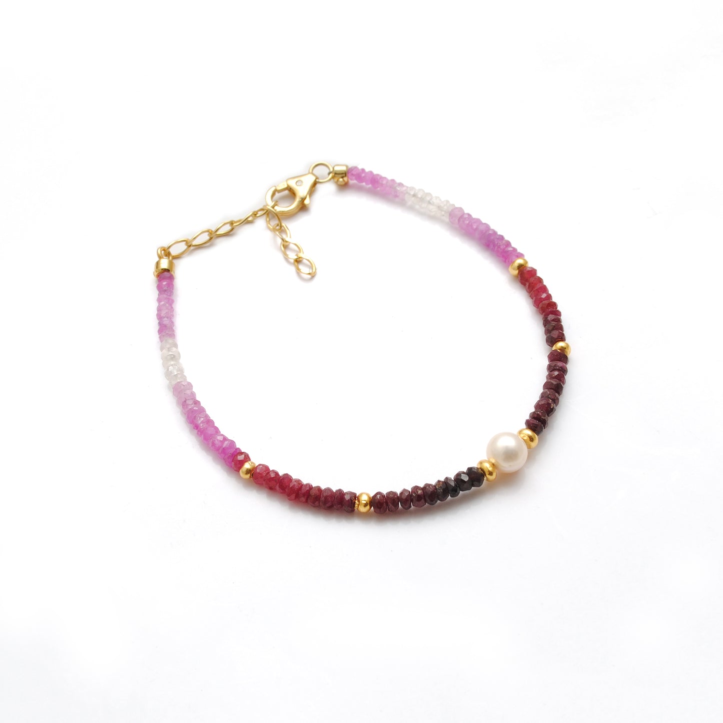 Shaded Ruby Pearl Bracelet, Gold-Plated 925 Sterling Silver, Handmade Gemstone Jewelry